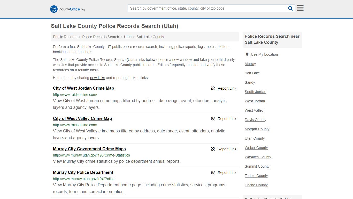 Salt Lake County Police Records Search (Utah)